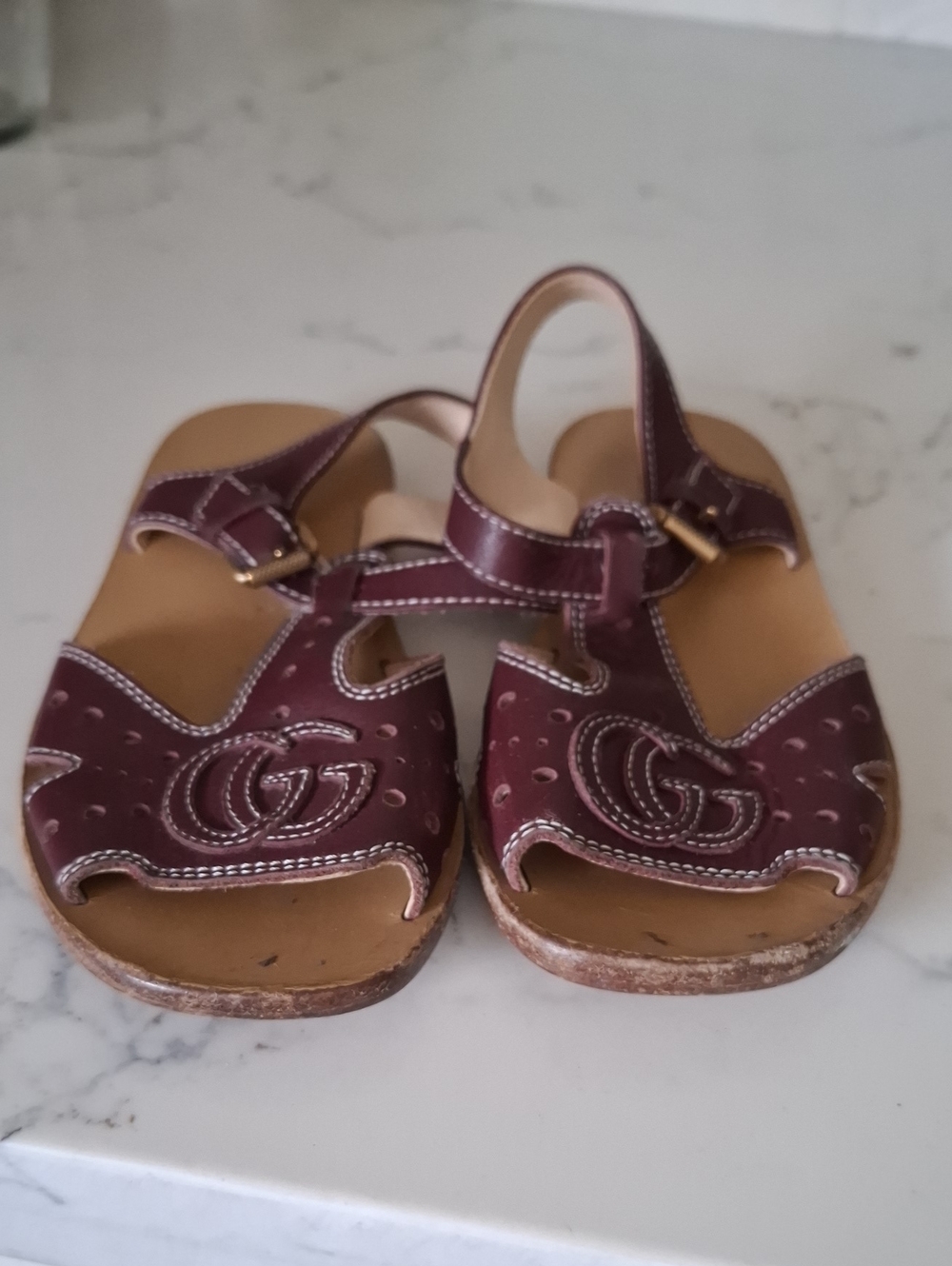 Gucci Girls Burgundy Leather Slingback Sandals